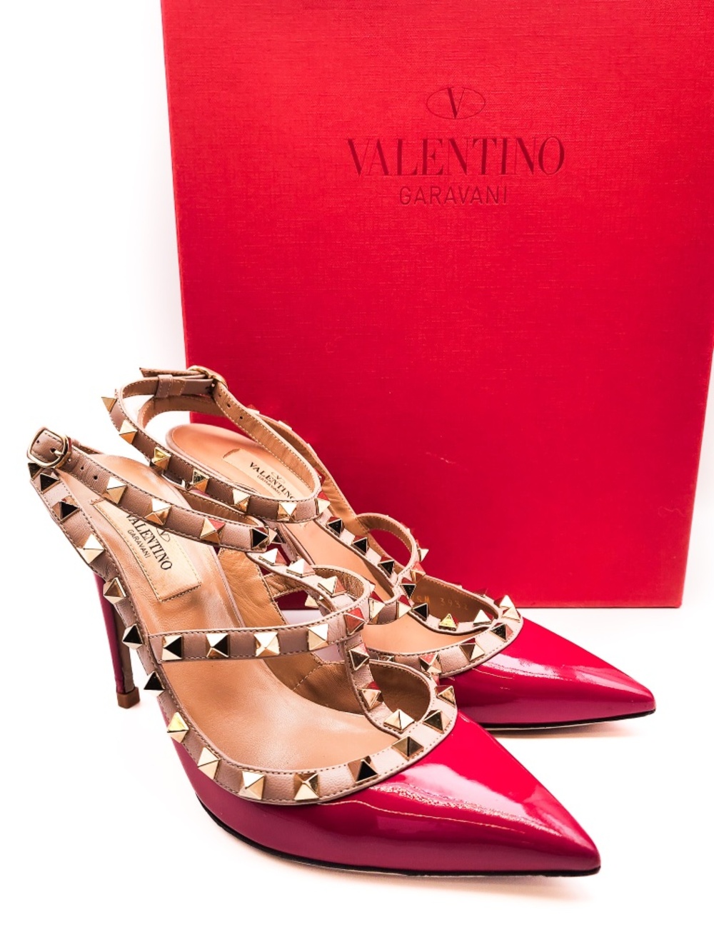 Valentino Garavani Rockstud Slingback Pink Patent Leather Pumps EU 37.5